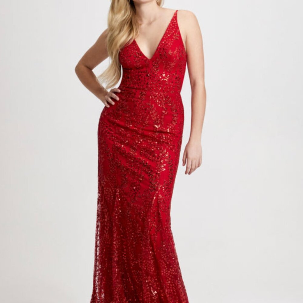 Strappy Red Sequined Evening Gown